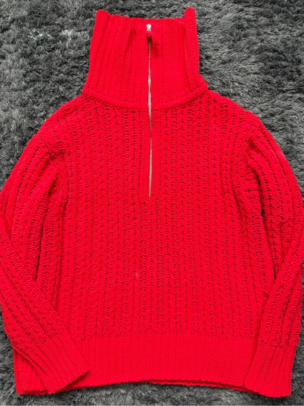 Aerie Red Half-Zip Cable Knit Sweater